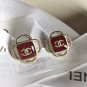 CHANEL Vintage Gold Stud Earrings Red Enamel CC Retro Jewel Authentic NIB