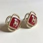 CHANEL Vintage Gold Stud Earrings Red Enamel CC Retro Jewel Authentic NIB