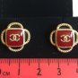 CHANEL Vintage Gold Stud Earrings Red Enamel CC Retro Jewel Authentic NIB