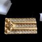 CHANEL Gold Brooch Pin CC Small Rectangle Crystal Square Authentic NIB