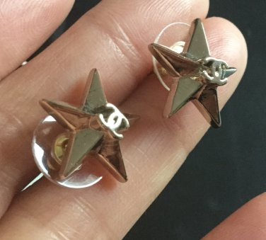 CHANEL Gold Star CC 3 Dimensions Stud Earrings Simple Hallmark NIB