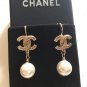 CHANEL Pale Pink Crystal Gold Pearl Dangle Earrings Lever Back NIB
