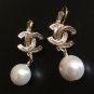CHANEL Pale Pink Crystal Gold Pearl Dangle Earrings Lever Back NIB