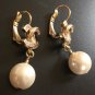 CHANEL Pale Pink Crystal Gold Pearl Dangle Earrings Lever Back NIB