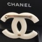 COCO CHANEL PARIS CC Fashion Brooch Pin ACRYLIC BLACK White Gold NIB
