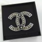 COCO CHANEL PARIS CC Fashion Brooch Pin ACRYLIC BLACK White Gold NIB