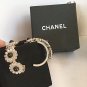 CHANEL Gold CC Flower Black Pearl Hoop Earrings Retro Byzantine NIB