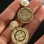 CHANEL CC Byzantine Gold Medal Stud Dangle Earrings Authentic NIB