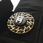 CHANEL CC Gold Chain Brooch Pin Woven Black Leather Oval Medal NIB