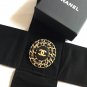 CHANEL CC Gold Chain Brooch Pin Woven Black Leather Oval Medal NIB
