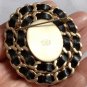CHANEL CC Gold Chain Brooch Pin Woven Black Leather Oval Medal NIB