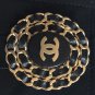 CHANEL CC Gold Chain Brooch Pin Woven Black Leather Oval Medal NIB