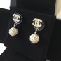 CHANEL White Crystal Mini CC Stud Silver Ball Dangle Earrings Authentic NIB