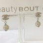 CHANEL White Crystal Mini CC Stud Silver Ball Dangle Earrings Authentic NIB