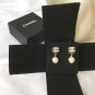 CHANEL White Crystal Mini CC Stud Silver Ball Dangle Earrings Authentic NIB