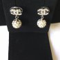 CHANEL White Crystal Mini CC Stud Silver Ball Dangle Earrings Authentic NIB