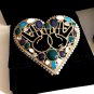 CHANEL CC Gold Fashion Brooch Big Heart Blue Green Jewel Peace Sign