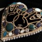 CHANEL CC Gold Fashion Brooch Big Heart Blue Green Jewel Peace Sign