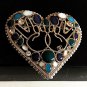 CHANEL CC Gold Fashion Brooch Big Heart Blue Green Jewel Peace Sign
