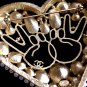 CHANEL CC Gold Fashion Brooch Big Heart Blue Green Jewel Peace Sign