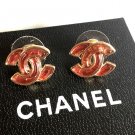 CHANEL CC Gold Stud Earrings Red Lucite Gem Simple Basic Authentic NIB