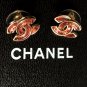 CHANEL CC Gold Stud Earrings Red Lucite Gem Simple Basic Authentic NIB