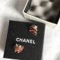 CHANEL CC Gold Stud Earrings Red Lucite Gem Simple Basic Authentic NIB