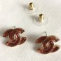 CHANEL CC Gold Stud Earrings Red Lucite Gem Simple Basic Authentic NIB