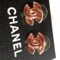 CHANEL CC Gold Stud Earrings Red Lucite Gem Simple Basic Authentic NIB