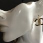 CHANEL CC Gold Metal Twisted Black Cream Pearl Leverback Earrings NIB