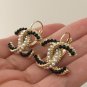CHANEL CC Gold Metal Twisted Black Cream Pearl Leverback Earrings NIB