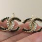 CHANEL CC Gold Metal Twisted Black Cream Pearl Leverback Earrings NIB