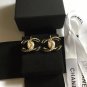 CHANEL CC Gold Metal Twisted Black Cream Pearl Leverback Earrings NIB