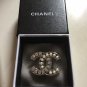 CHANEL Pearl Crystal Crisscross Silver Metal Brooch Pin Small Size