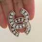 CHANEL Pearl Crystal Crisscross Silver Metal Brooch Pin Small Size