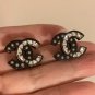 CHANEL CC Black & White Pearl Crystal Lucite Stud Earrings 2018 NIB
