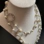 CHANEL 3 Crescent Moon Crystal PEARL Silver Chain Necklace 42" Classic
