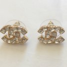 CHANEL Crystal Square Stud Earrings CC Gold Metal Small Authentic NIB