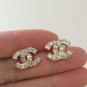 CHANEL Crystal Square Stud Earrings CC Gold Metal Small Authentic NIB