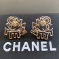 CHANEL Stud Earrings Pale Gold Metal Alphabets Hallmark Authentic
