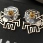 CHANEL Stud Earrings Pale Gold Metal Alphabets Hallmark Authentic