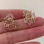 CHANEL Stud Earrings Pale Gold Metal Alphabets Hallmark Authentic