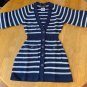 CHANEL Knitted Cardigan Sweater Dress Kimono Top Navy/Ivory Button Down 38 NWOT