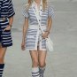 CHANEL Knitted Cardigan Sweater Dress Kimono Top Navy/Ivory Button Down 38 NWOT