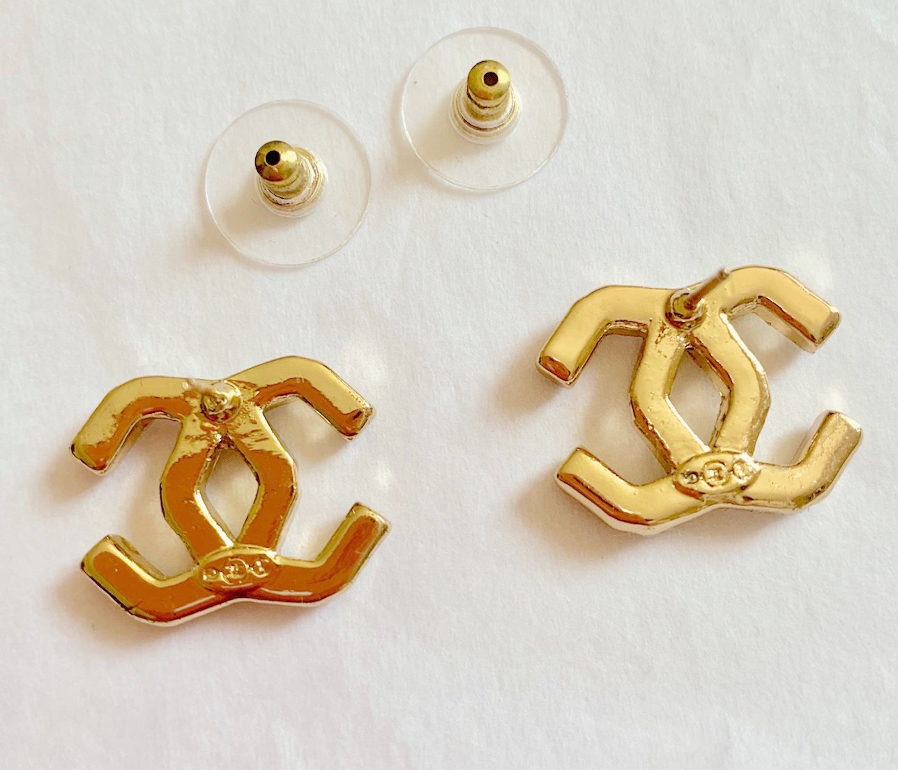 CHANEL CC Rectangle Cut Crystal Stud Earrings Gold Metal NIB