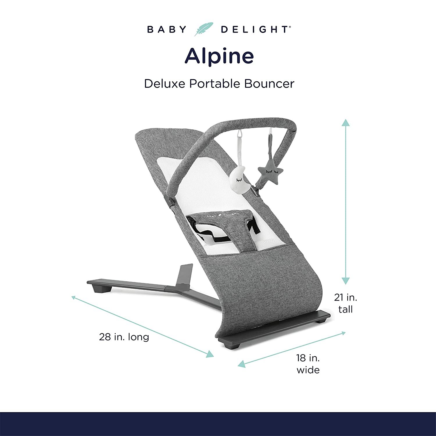 Baby Delight Alpine Deluxe Portable Bouncer, Infant, 0 â�� 6 months, Charcoal Tweed