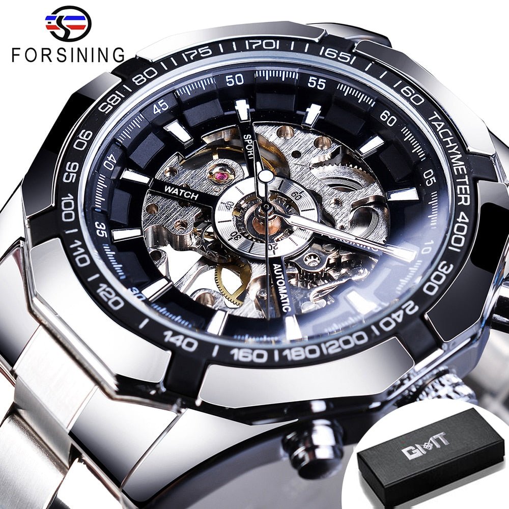 Forsining Stainless Steel Waterproof Mens Skeleton Watch