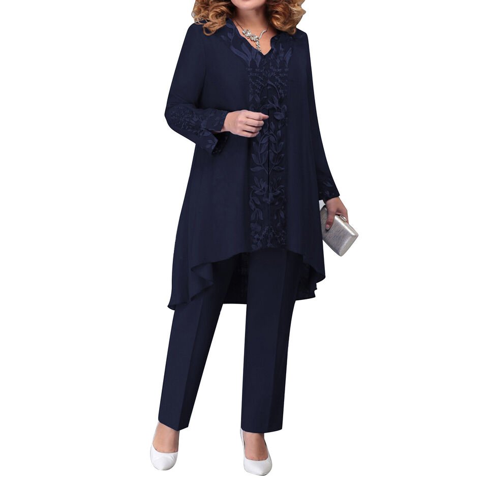 Womens Suit Cocktail Outfit Formal Set Clothing Office Navy Blue