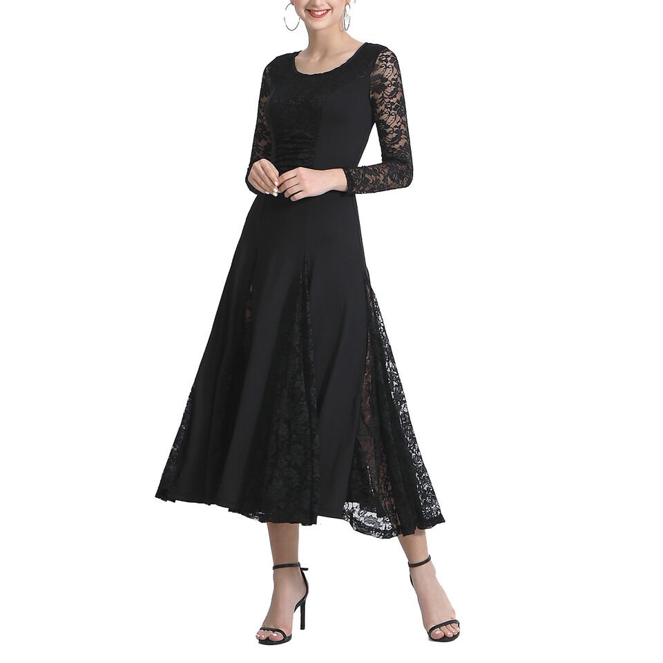 Womens Patchwork Wide Hemline Dress Party Black