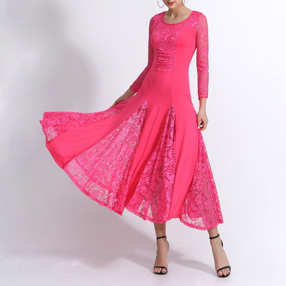 Womens Patchwork Wide Hemline Dress Party Hot Pink